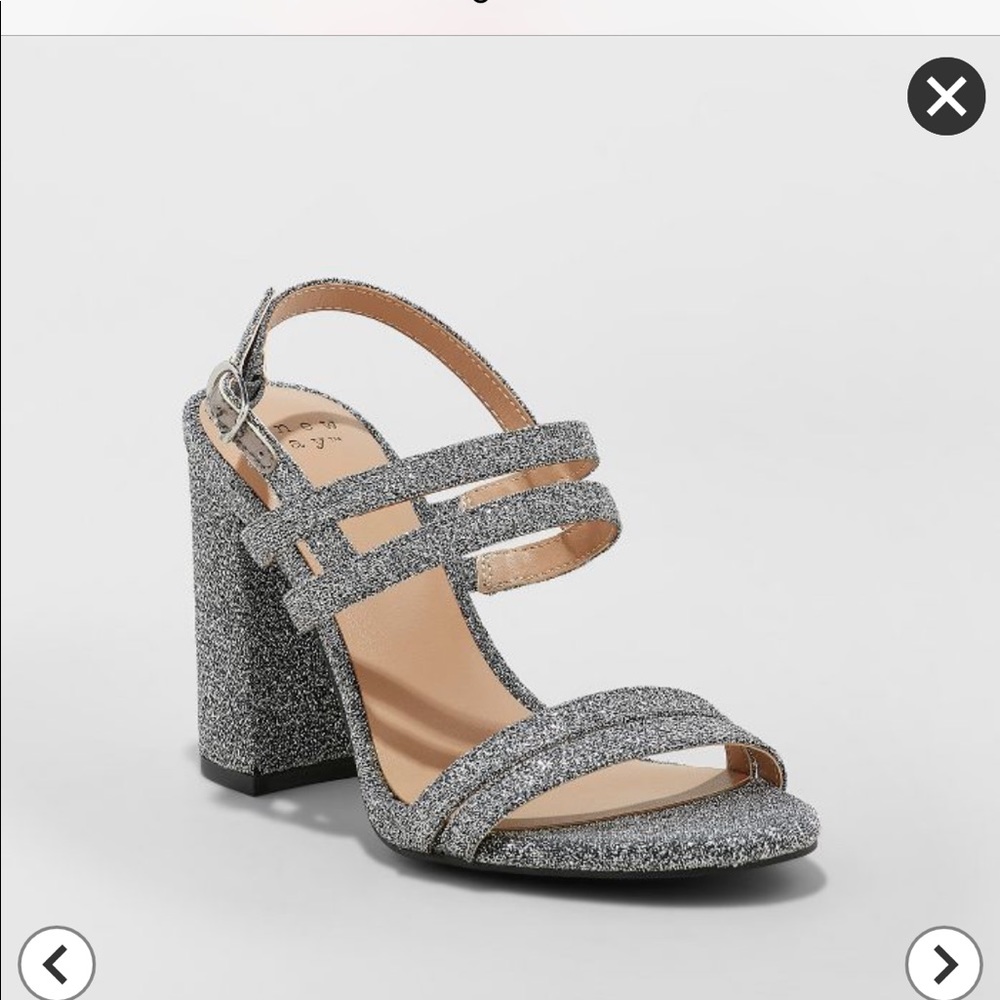 Silver glitter block heel